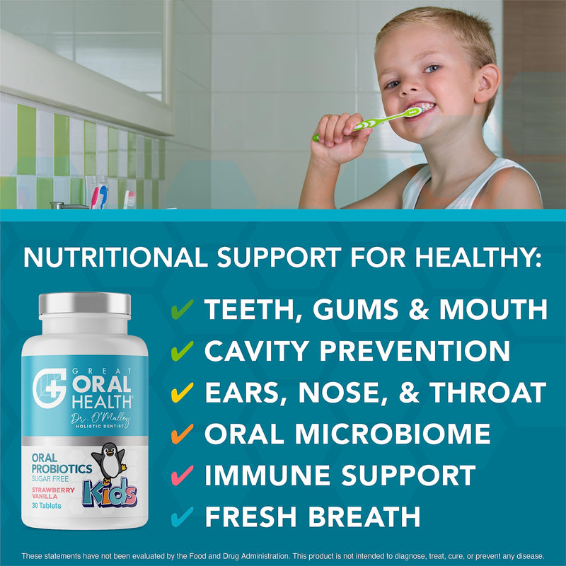Childrens Oral Probiotics � Oral Care Probiotic for Kids Cavity Prevention & Bad Breath Treatment Supplement w/BLIS K12 M18 Mouth & Gum Health Dentist Formulated 30 Lozenge Strawberry �eBook Included - BeesActive Australia