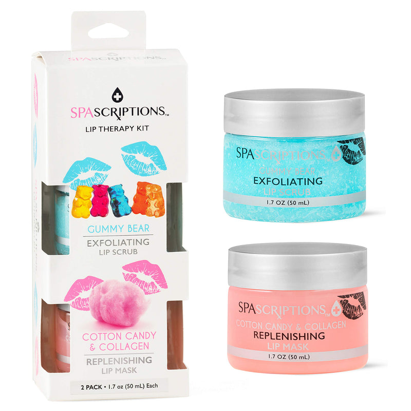 💋 Spascriptions 2-Pack Lip Therapy Treatment to Lip Dryness, Gummy Bear Sugar Lip Scrub to Exfoliate and Cotton Candy & Collagen Overnight Lip Mask to Replenish - BeesActive Australia