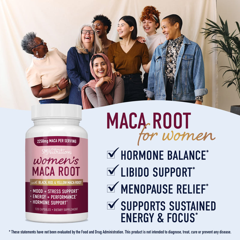 Organic Maca Root Capsules for Women | 2250MG Extra Strength | Red, Black & Yellow Maca Pills with Black Pepper | Herbal Supplements to Support Energy, Hormone Balance, Menopause, & Menstrual Cycle - BeesActive Australia