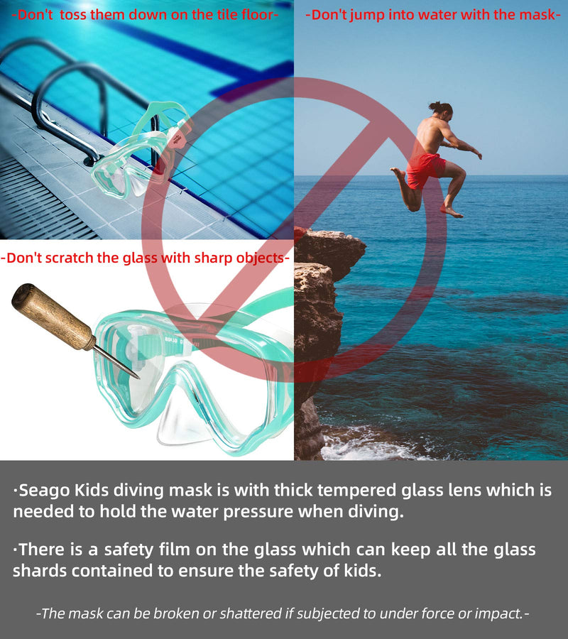 Seago Kids Swim Goggles Snorkel Diving Mask for Youth, Anti-Fog 180° Clear View Green - BeesActive Australia