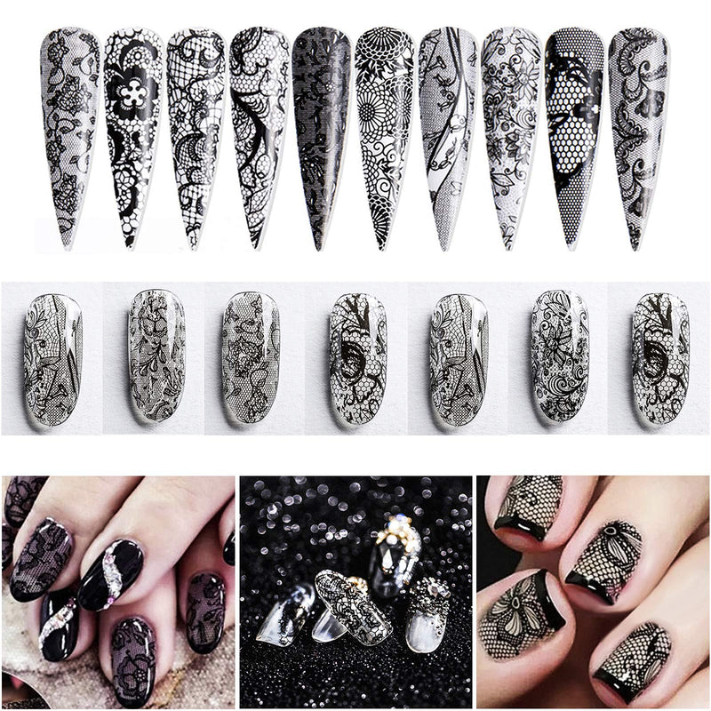 uspxqx Nail Sticker Alluring lace Pattern, Nail Art Stickers, 10Rolls of Nail foil Nail Art with Mystery Print, Black Nail foils Each Nail Decals is 1.6"X40", Beautiful Nail Decorations. - BeesActive Australia