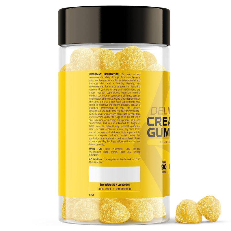 Delicious Creatine Gummies - 3,300mg+ Creatine Monohydrate per Serving - Lemon Flavour - Creatine Gummies for Men and Women (90 Gummies) - BeesActive Australia