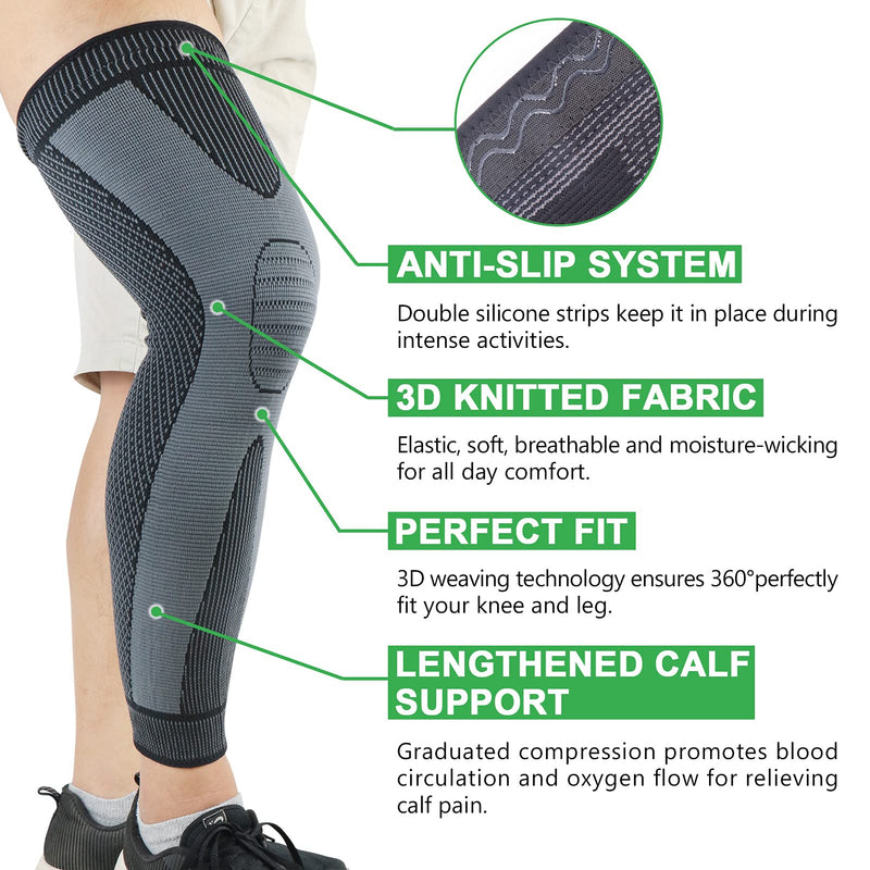 Knee Brace | Full Leg Sleeve | Knee Braces for Knee Pain Women & Men | Knee Compression Sleeves | Knee Support Knee Pads for Meniscus Tear, ACL, Arthritis, Joint Pain Relief,Sport (Pair) Black X-Large - BeesActive Australia