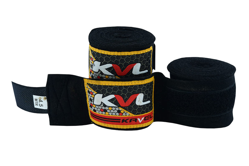 KVL Wrist Wraps for Boxing Gloves, Fist Protector Elasticated Hand Wraps for Punching, MMA, Muay Thai, Kickboxing and Martial Arts Training Black 3.5 meter - BeesActive Australia