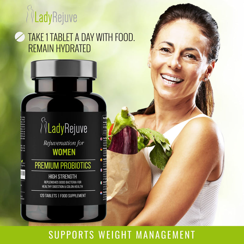 LadyRejuve Premium Probiotics | 120 Vegan Tablets | 10 Billion CFU - Specially Formulated Probiotic Supplement for Women | Supports Digestive Gut Health | Provides Constipation Relief for Adults 120 Count (Pack of 1) - BeesActive Australia