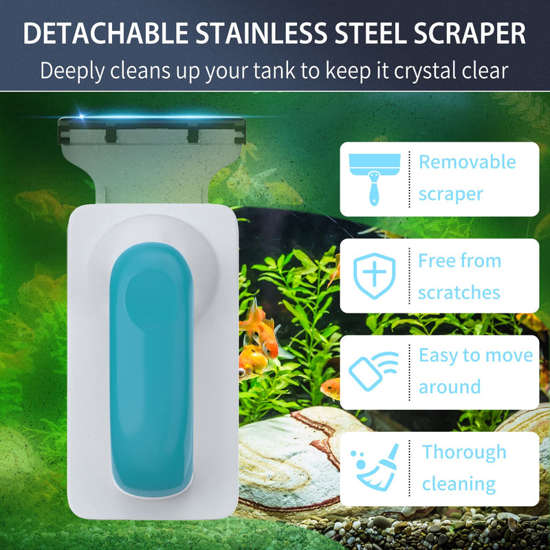 Pawfly Aquarium Strong Magnetic Brush Stain Cleaner with Detachable Stainless Steel Scraper and Non-Slip Handle Floating Cleaning Scrubber Tool for Glass Fish Tank (Not for Acrylic Tank) Medium - BeesActive Australia