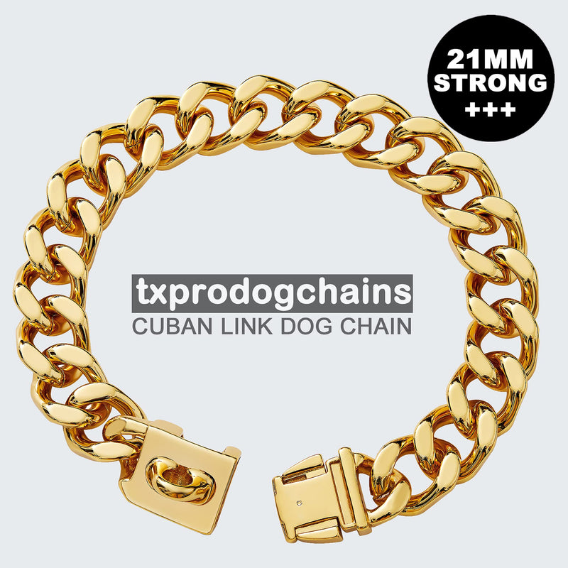 txprodogchains Big Dog Chain Collar with Buckle Strong Heavy Duty 21MM Thick Wide Stainless Steel Metal 18K Gold Cuban Link Chain Collar for Large Dogs 26" ( Fits Neck 24" to 25.5") - BeesActive Australia