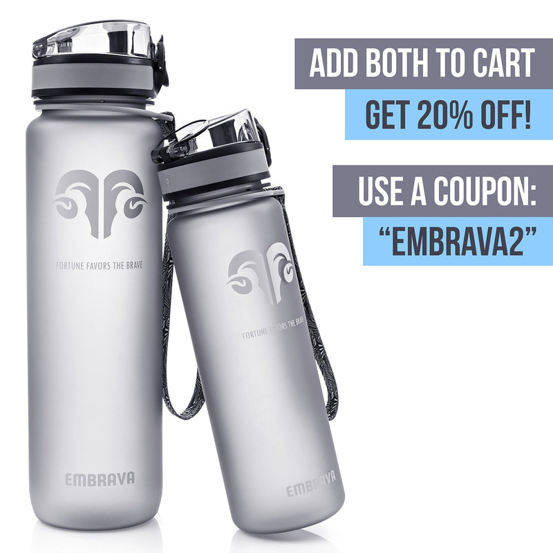 Embrava Best Sports Water Bottle - 32oz Large - Fast Flow, Flip Top Leak Proof Lid w/ One Click Open - Non-Toxic BPA Free & Eco-Friendly Tritan Co-Polyester Plastic Gray - BeesActive Australia