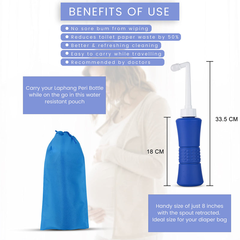 laphang Portable Bidet 500ml Blue Peri Bottle with Waterproof Pouch and Cap – PP + TPR, Leak Proof & Scratch Resistant –Perineal bottle for Postpartum Hemorrhoids Healing, Maternity Kit Essentials 6W-8VRW-ATQ4 - BeesActive Australia