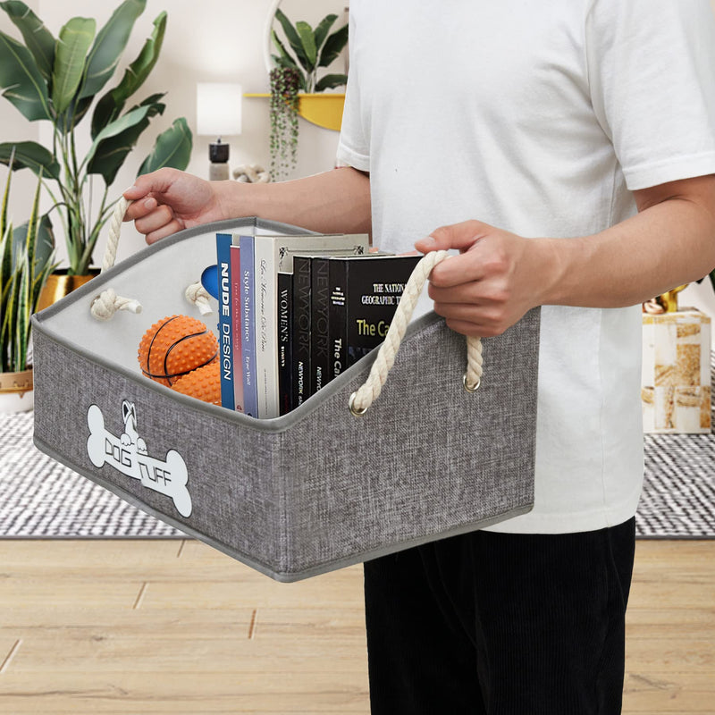 Thankspaw Dog Toy Box, Large Dog Toys Storage with Handle, Fabric Trapezoid Dog Toy Bin, Collapsible Basket Chest Organizer, Perfect for Pet Toys, Blankets, Dog Toys and Accessories Light Grey1 - BeesActive Australia