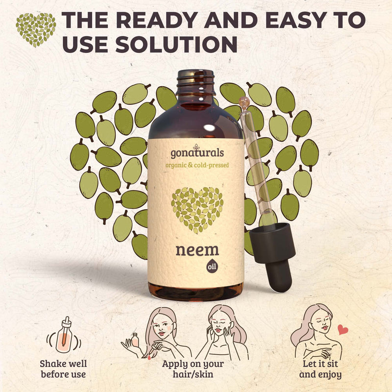 GONATURALS Cold Pressed Neem Oil for Skin - Organic Neem Oil - Neem Oil for Hair: Nail Oil, Eyebrow Oil & Scalp Oil for Hair Growth - Pure Neem Oil Organic - Alternative to Neem Cream (100 ml) 100 ml (Pack of 1) - BeesActive Australia