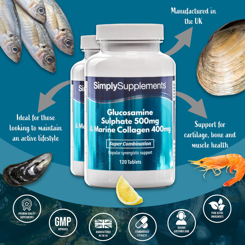 Glucosamine 500mg & Marine Collagen 400mg | 2X 120 (240) Tablets | Premium-Grade Daily Support for Active Individuals | Manufactured in The UK - BeesActive Australia