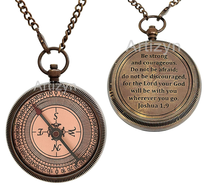 Be Strong and Courageous Quote Brass Locket Compass for Religious Gifts, Confirmation Gifts, Baptism Gifts, Best Easter, Christian Gifts for Men, Catholic Gifts, Gifts for Teen Age, Graduation Gifts. - BeesActive Australia