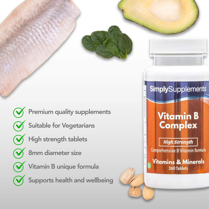 Vitamin B Complex Tablets | High Strength Premium Formulation Includes All 8 B Vitamins, including Biotin & Folic Acid | Vegan & Vegetarian Friendly | Supports Brain Function & Energy Levels | 360 Tablets | Manufactured in the UK - BeesActive Australia
