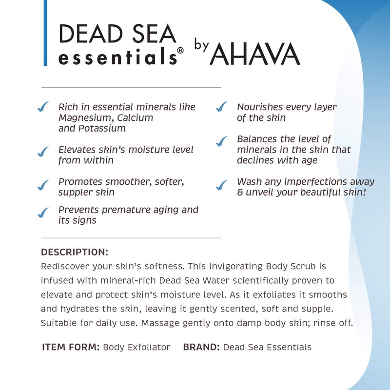 Dead Sea Essentials Exfoliating Body Scrub, Moisturizing Vegan Dry Skin Care - 200 ml - BeesActive Australia