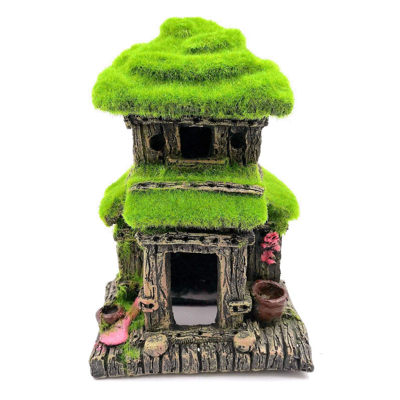 M2cbridge Aquarium Decorations Fish Hideout House Betta Cave with Green Lifelike Moss (Style 3) Style 3 - BeesActive Australia