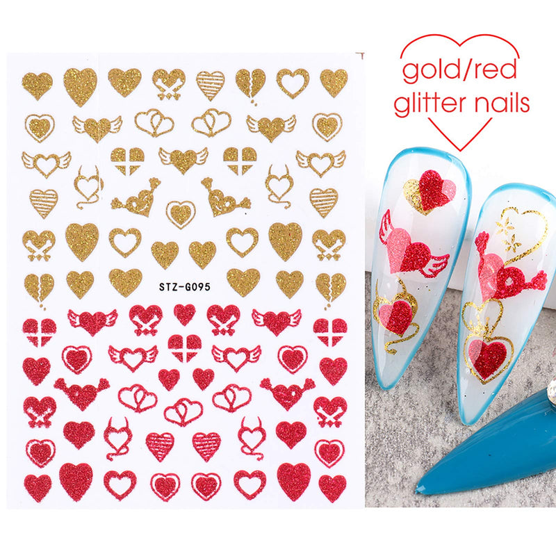 9 Sheets Fashion Matte Valentine's Day Nail Art Stickers,3D Self-Adhesive Glitter Shiny Stars Butterflies Leaves love Roses Wings Key Nail Decals For Acrylic Nail Supplies,Nail Decoration Beauty Accessories - BeesActive Australia