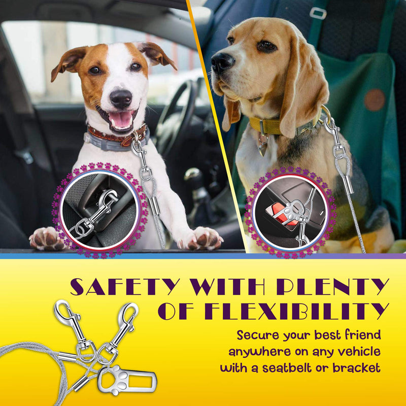Leash King No Chew/Chew Proof Dog Car Seatbelt Safety Restraint, Dog Tie Out, Puppy Vehicle Seat Belt w/Double Clip & Latch Attachment – Entirely Surgical Stainless Steel - Inches 40-inch - BeesActive Australia