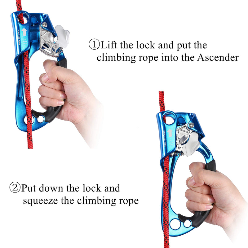 WILDKEN Climbing Hand Ascender Outdoor Mountaineering Tree Arborist Climbing Rappelling Equip Hand Ascender for 8-12MM Rope Left Right Hand Ascender Blue 2 - Right - BeesActive Australia