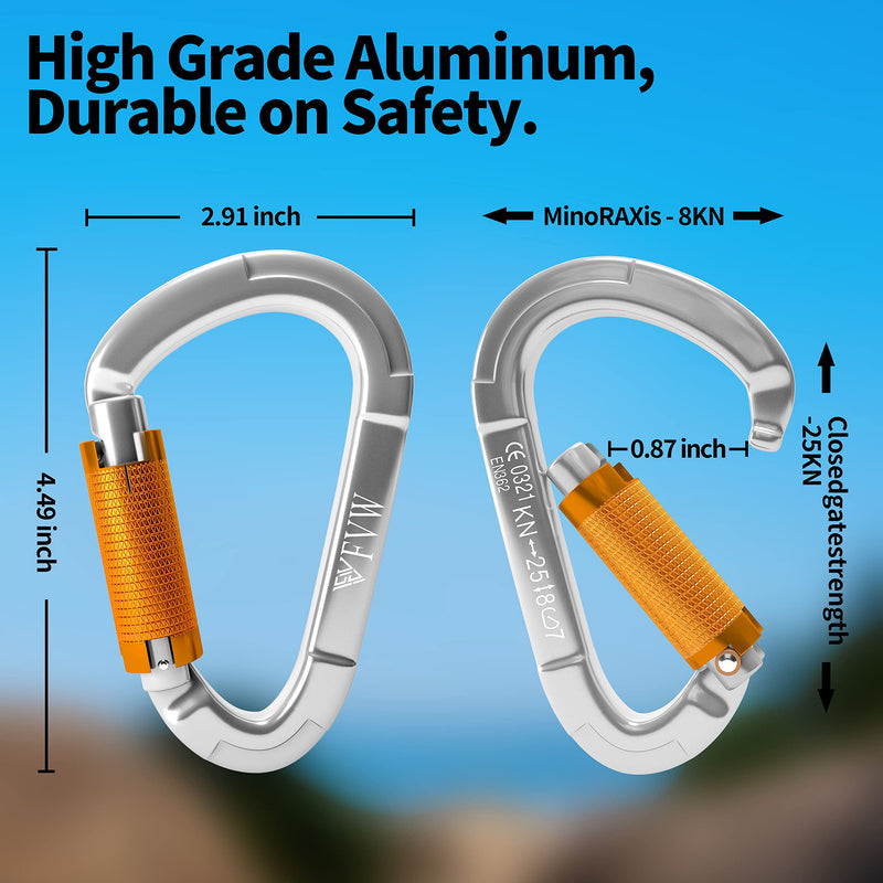 FVW Auto Locking Rock Climbing Carabiner Clips,Professional 25KN (5620 lbs) Heavy Duty Caribeaners for Rappelling Swing Rescue & Gym etc,Large Carabiners,D-Shaped 5psc-silver - BeesActive Australia