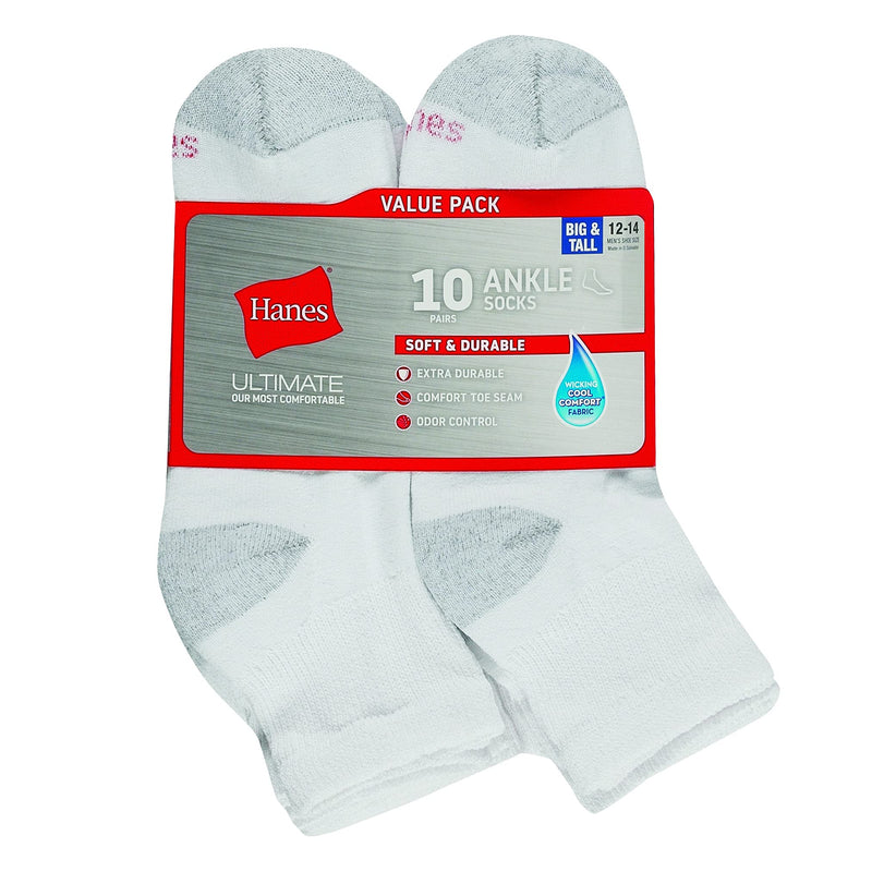 Hanes Ultimate mens Freshiq Cool Comfort Reinforced Ankle Socks, 12-pair Pack 6-12 White - BeesActive Australia
