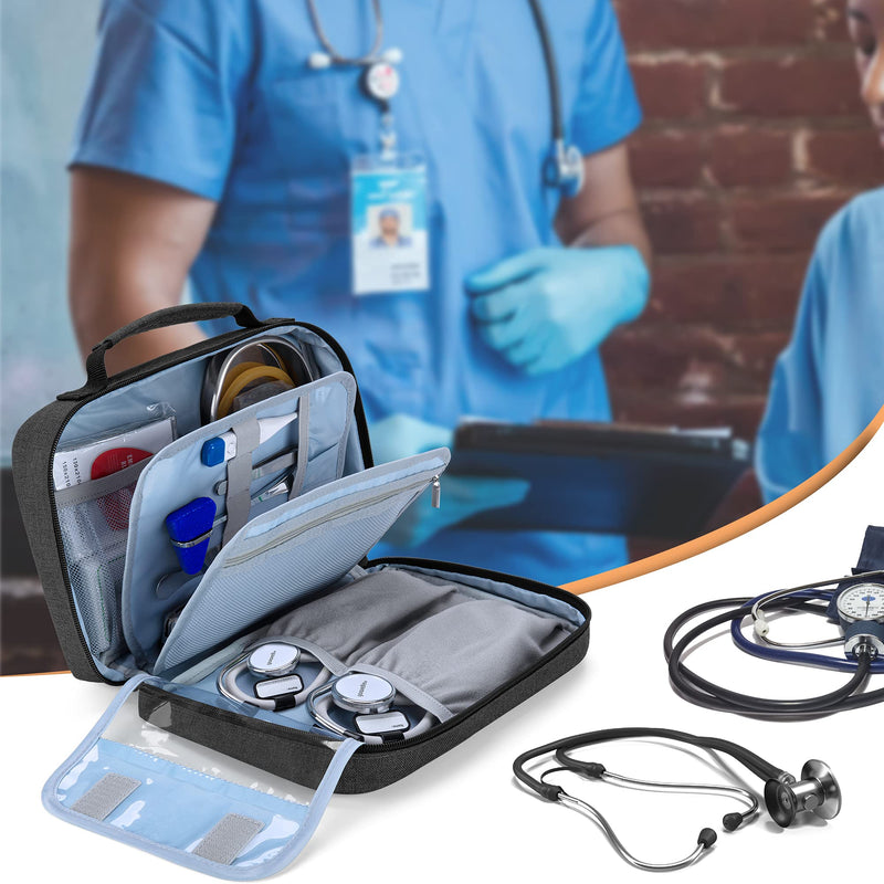 Damero Carrying Case for 2 Stethoscopes, Portable Stethoscope Case Compatible with 3M Littmann/ADC/Omron Stethoscope and Nurse Accessories, Black - BeesActive Australia