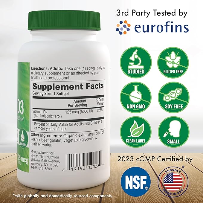 Health Thru Nutrition Vitamin D3 5000 Iu, No GMO, 360 Mini Softgels, No Soy, USP Grade Natural Vitamin D - BeesActive Australia