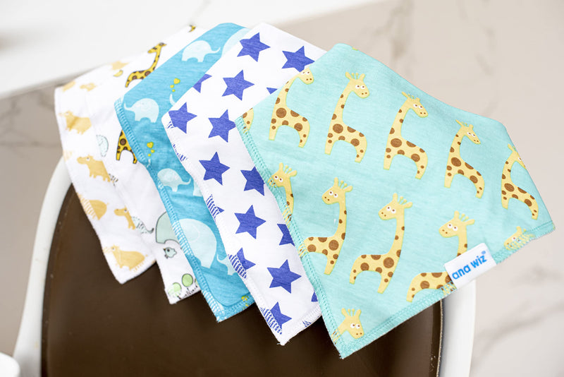 Premium Baby Bandana Bibs, 100% Organic Cotton, Set of 5 Unique Designs (Boys Set) Boys Set - BeesActive Australia