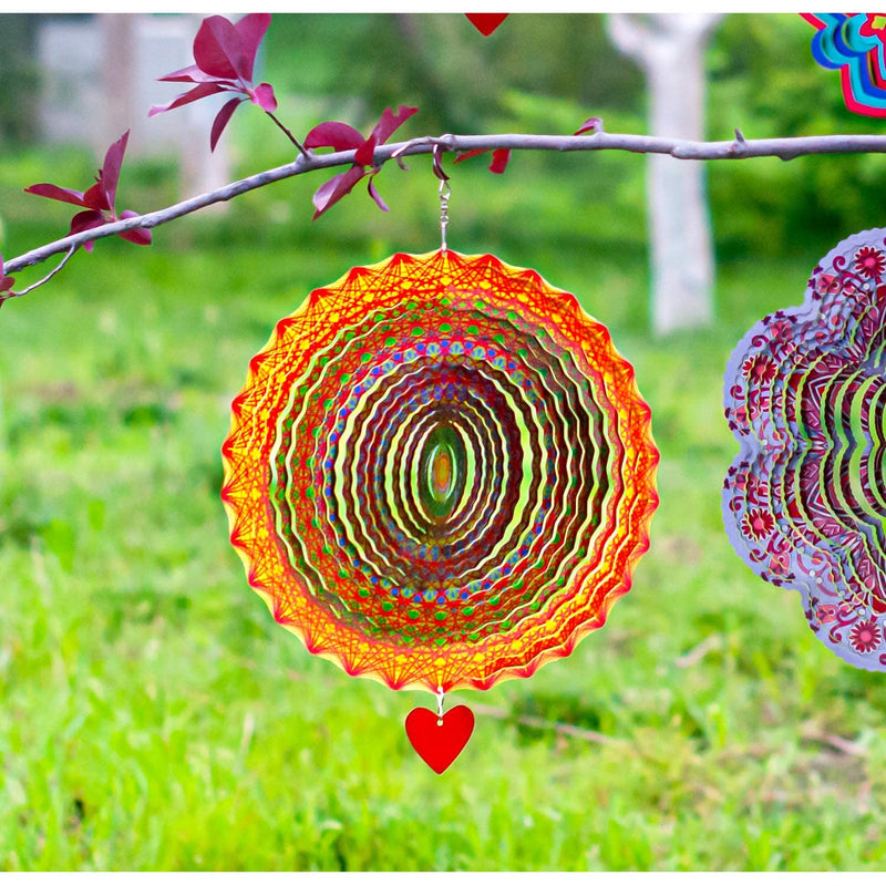Wind Spinner Mandala Thangka 12 inches  3D Stainless Steel  Laser Cut Metal Art Geometric Pattern - Hanging Wind Spinner, Kinetic Yard Art Decorations - Indoor/Outdoor Decor - BeesActive Australia