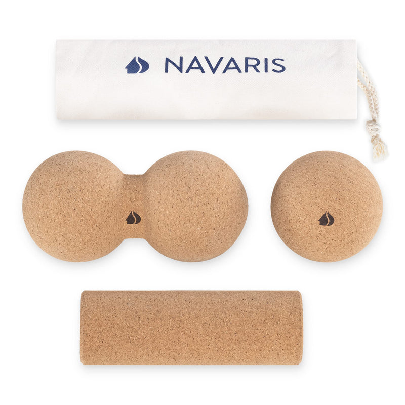 Navaris Cork Massage Roller Ball Set (3 Pieces) - Includes Cork Peanut Roller, Cork Massage Ball, Cork Mini Roller - Rollers for Back and Muscles Ball + Peanut + Roller - BeesActive Australia