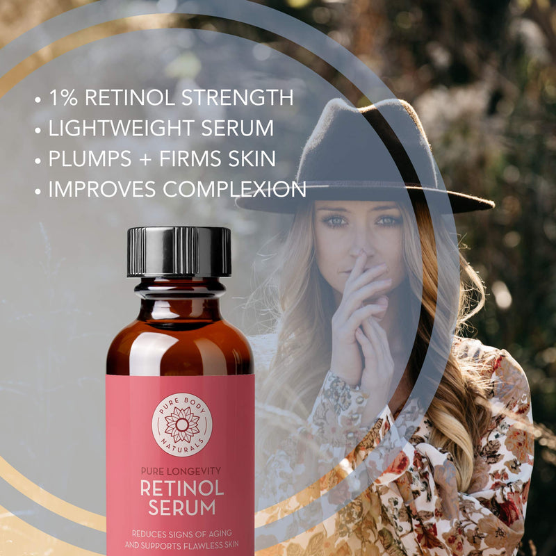 Retinol Face Serum by Pure Body Naturals - Retinol Serum with Witch Hazel, Myrtle Oil, and Ginseng - Age-Defying Wrinkle Cream and Dark Spot Corrector for Eye, Skin, and Face Wrinkles - 1 Fl Oz 1 Pack - BeesActive Australia
