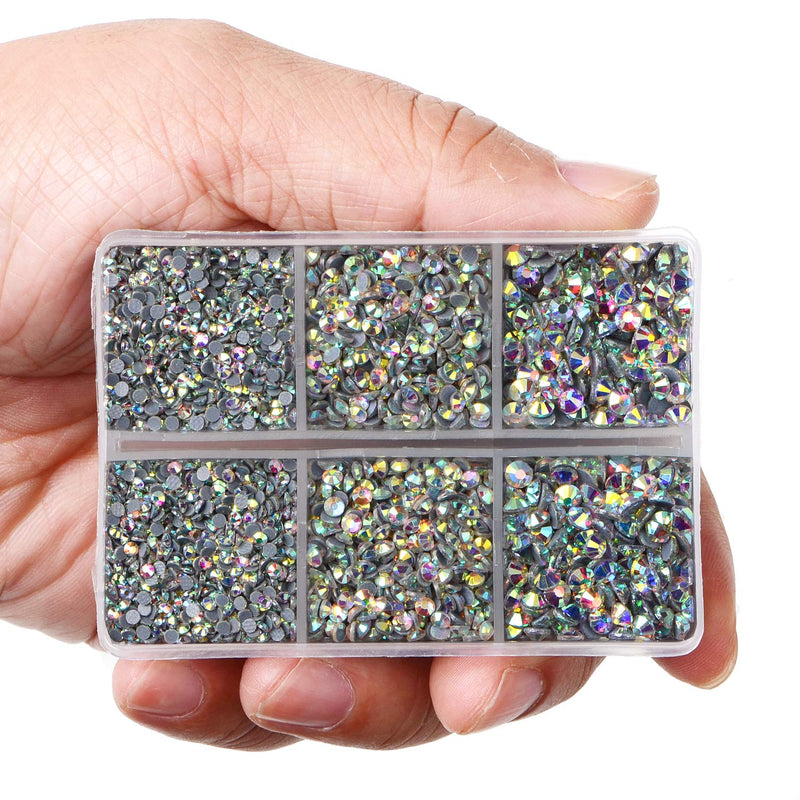LPBeads 6400 Pieces Hotfix Rhinestones Clear AB Flat Back 5 Mixed Sizes Crystal Round Glass Gems with Tweezers and Picking Rhinestones Pen Mix SS6-SS30 - BeesActive Australia