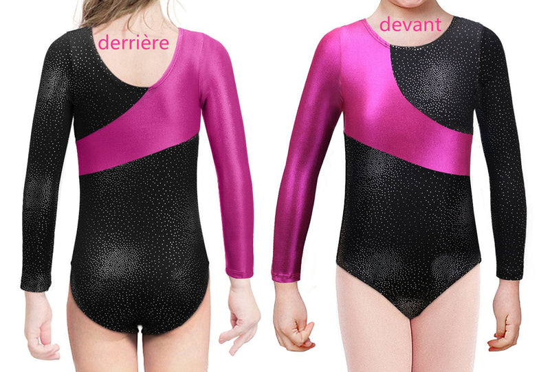 Gymnastics Leotard for Girls Stripe Starry Sky Long Sleeves Athletic Unitard for Little Girls 2-15 Years Black 9-10 Years - BeesActive Australia