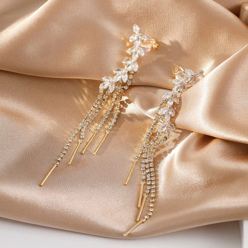 Tassel Ear Cuff Earrings for Women - Rhinestone Copper Ear Clip - BeesActive Australia
