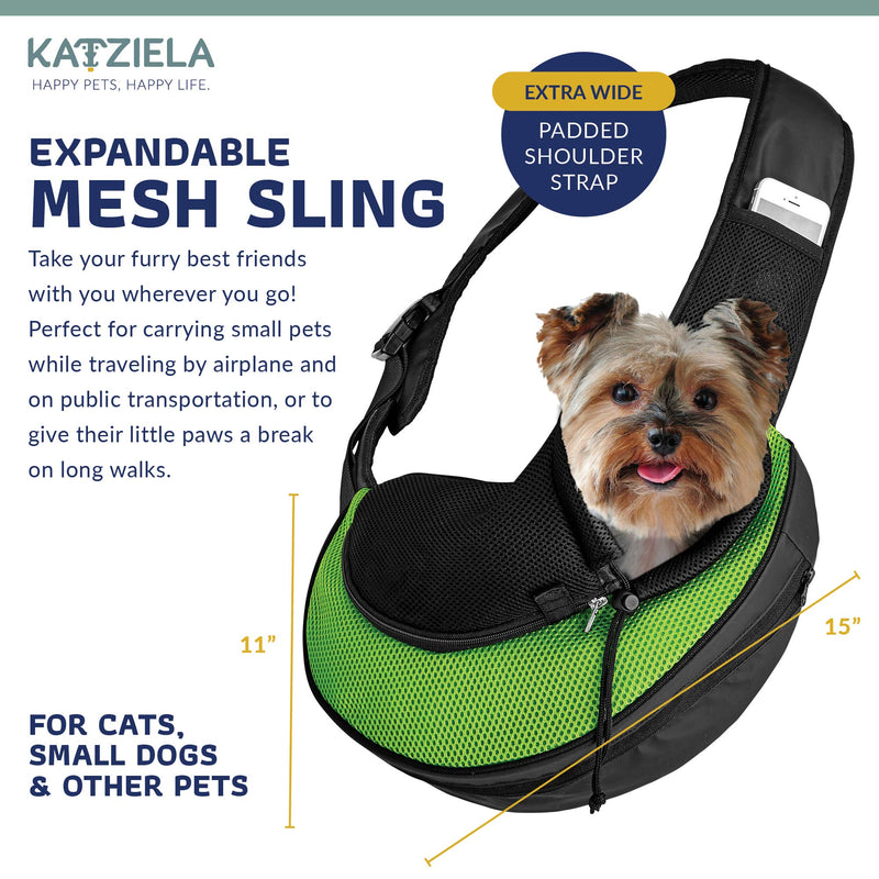 Expandable Pet Carrier Sling Bag - Small Dog, Puppy and Cat Carrier Front Shoulder Backpack w/ Harness Strap - Carrying Pouch for ESA, Animal Travel - PU Leather Bottom, Mesh Pocket by Katziela - BeesActive Australia