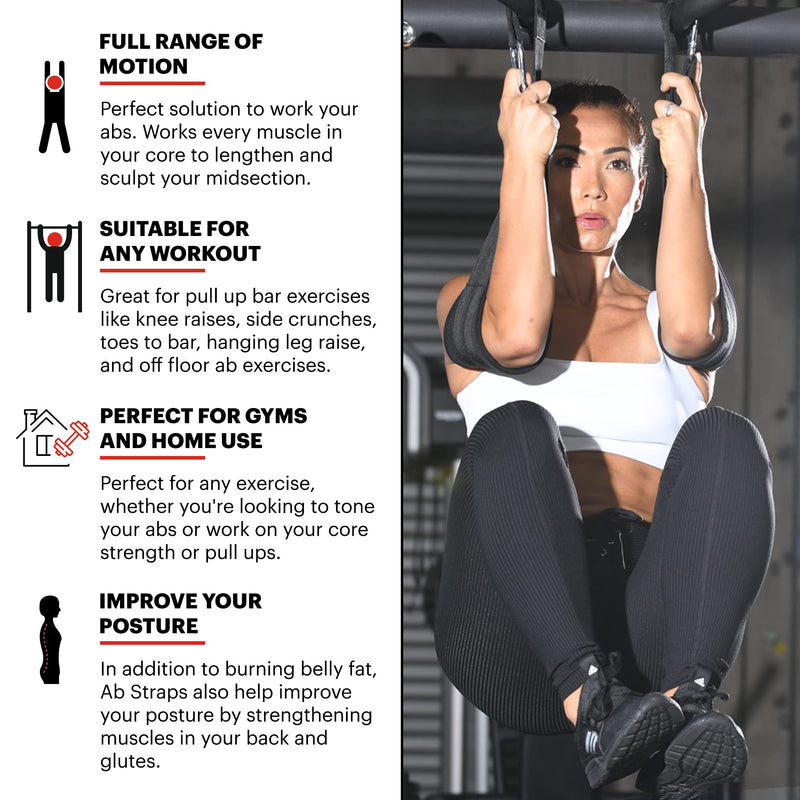 DMoose Hanging Ab Straps, for Abdominal Muscle Building, Rip Resistant and Padded Arm Support for Ab Workout, Ab Sling Straps for Knee and Leg Raises, Pull Up Straps for Men and Women Black - BeesActive Australia