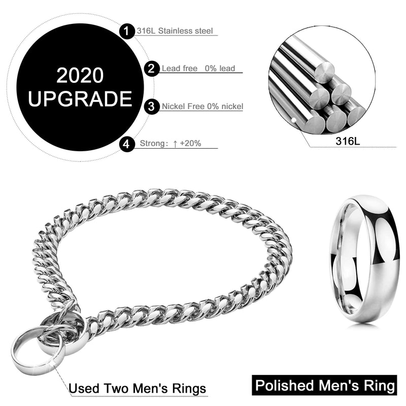 Tobetrendy Gold Chain Dog Collar Cuban Link Chain Stainless Steel Metal Links 14MM Heavy Duty Walking Chain Collar for Small Medium Large Dogs 16inches to 26inches 18" (Neck Fits 14"-16") Silver - BeesActive Australia