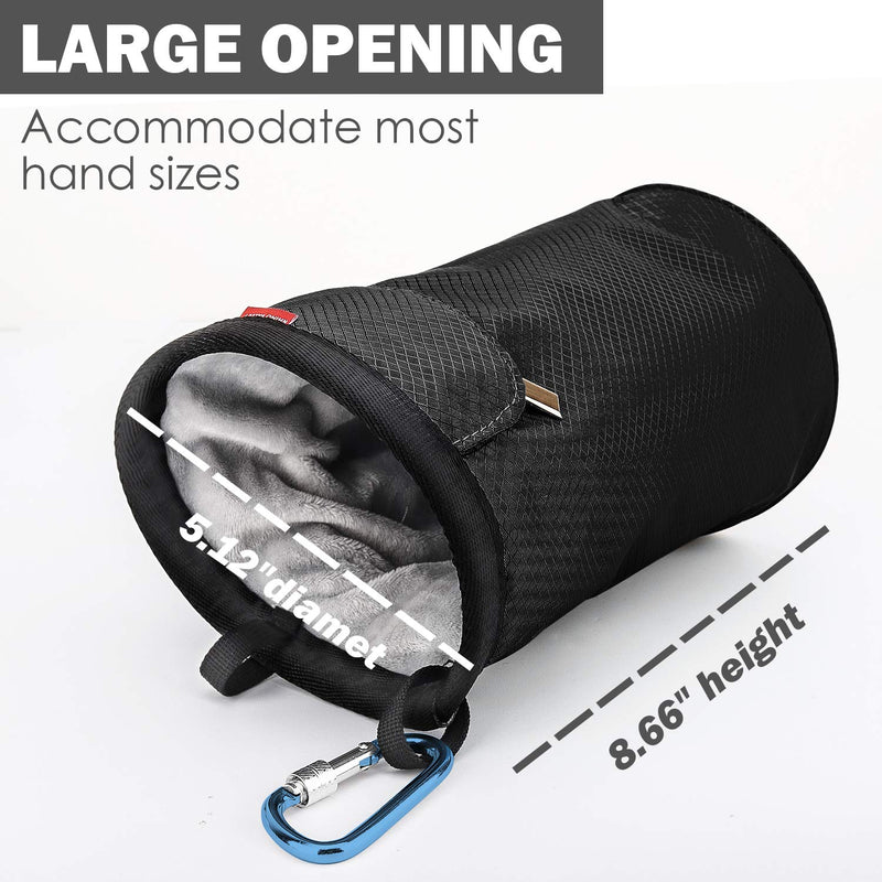 Rhino Valley Climbing Chalk Bag, No Leak Drawstring Closure Bag with Adjustable Belt, Carabiner Clip and Zippered Pockets for Climbing, Gymnastics, Cross Fit, Weight Lifting & More Black - BeesActive Australia