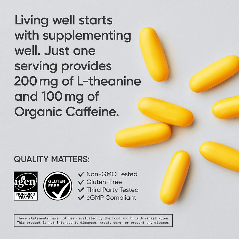 Sports Research L-Theanine Supplement with Caffeine & Coconut MCT Oil - Focused Energy, Alertness & Relaxation Without Drowsiness - 200mg L Theanine, 100mg Organic Caffeine - 60 Liquid Softgels - BeesActive Australia