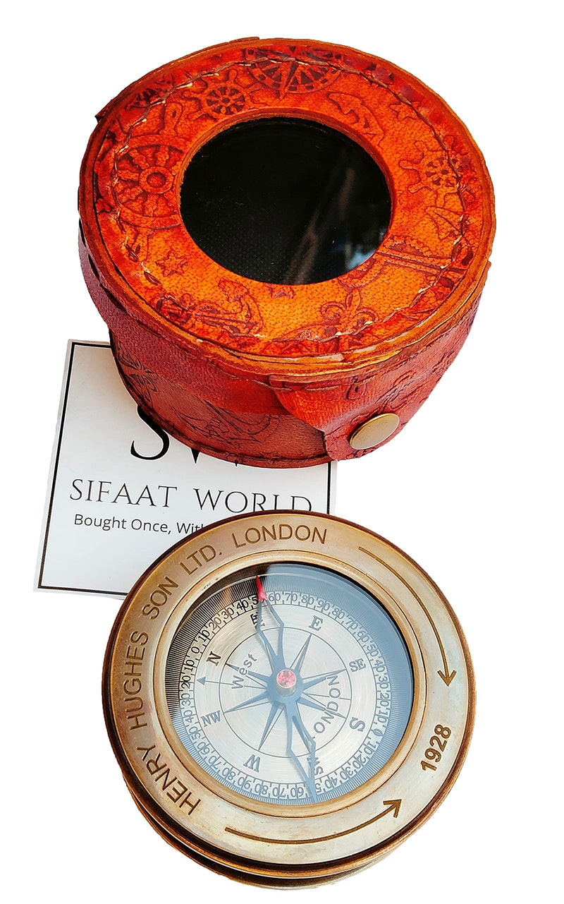 SIFAAT WORLD Military Metal Hiking Compass with Circle Leather Case, Professional Boy Scout Compass Kids and Field Compass for Map Reading - BeesActive Australia