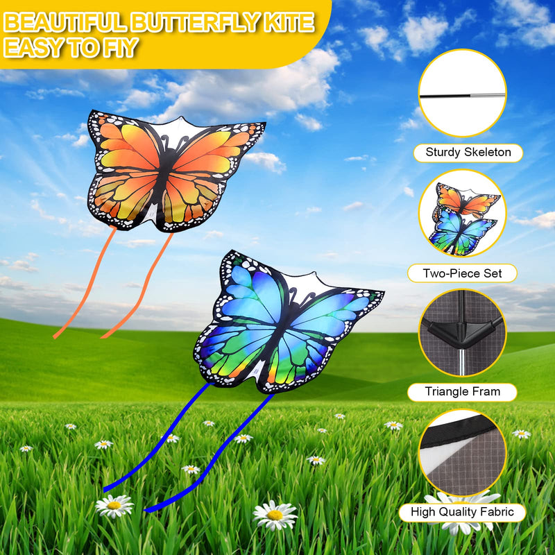 Nazano 2 Pack Kites for Kids Large Beautiful Butterfly Kite for Outdoor Games and Activities Single Line Kite with Flying Tools Yellow+blue - BeesActive Australia