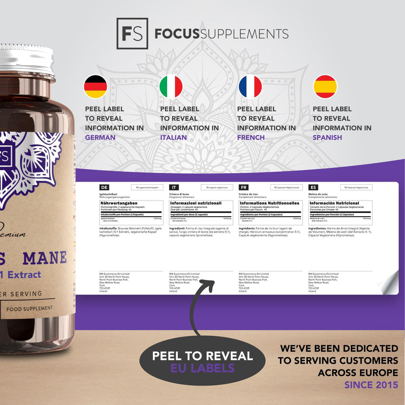 FS Lions Mane Mushroom Complex Supplement | 1000mg Lion's Mane Per Serving | 90 Vegan Capsules | High in (?) Beta Glucan Polysaccharides | Non-GMO, Gluten, & Allergen Free | Manufactured in The UK 90 Count (Pack of 1) - BeesActive Australia