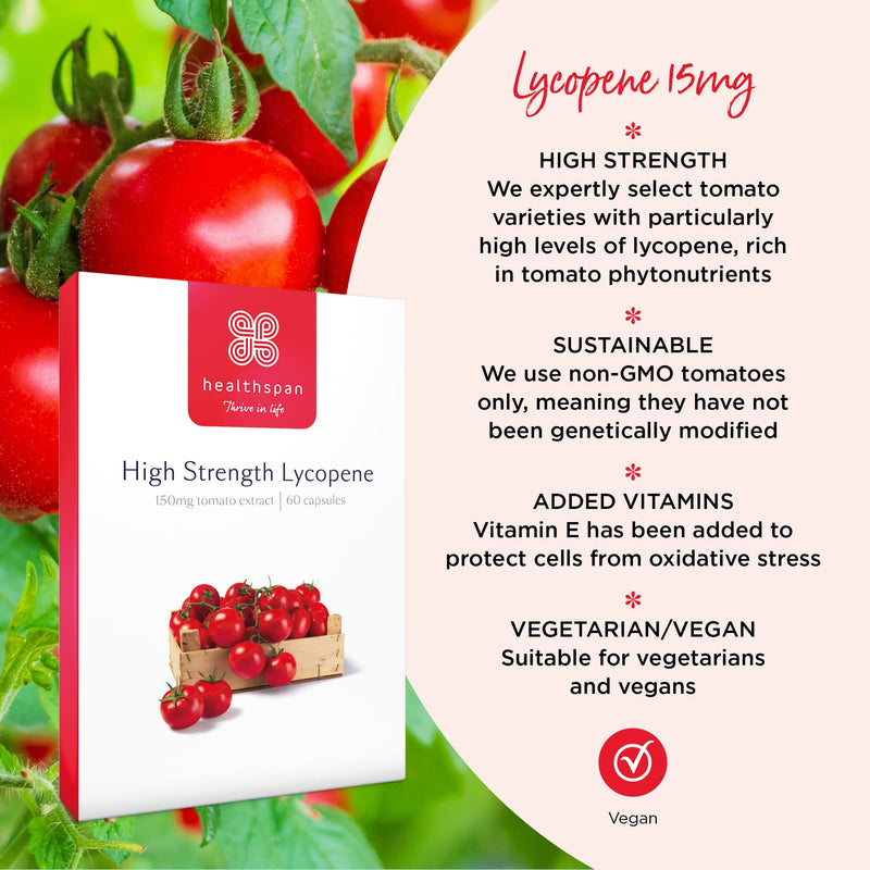 Healthspan Lycopene 15mg (2 Months Supply) | Natural Source Lycopene with Vitamin E | Rich in Tomato Phytonutrients | Non-GMO Tomatoes | Vegan - BeesActive Australia