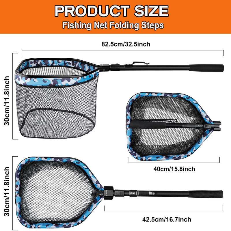 PLUSINNO Floating Fishing Net for Kayak, Steelhead, Salmon, Bass, Trout, Boat Fishing, Rubber Coated Landing Net for Easy Catch & Release, Foldable Telescopic Fishing Net for Freshwater or Saltwater - BeesActive Australia