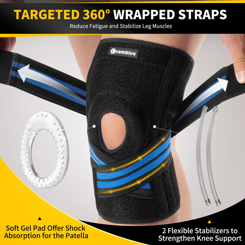 CAMBIVO Anti-chafing Knee Brace for Knee Pain with Side Stabilizers for Women and men, Adjustable Compression Knee Support with Patella Gel Pads, Relief Meniscus Tear, ACL, MCL, Arthritis (1 Pack) Medium Blue - BeesActive Australia