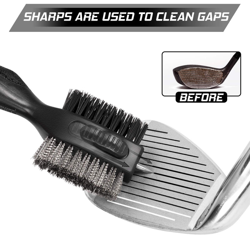 Golf Club Brush and Golf Club Groove Cleaner 2 in 1, 2ft Retractable Zip-line Metal Buckle and Retractable Sharp Pick, Multifunctional Brush Head with Nylon and Wire Bristles Black Upgraded - BeesActive Australia