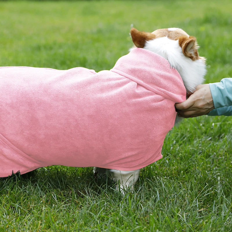 MBKET Dog Bathrobe Towel Super Absorbent Microfiber Adjustable Fast Drying Coat Pet Thick Soft Robe XL: Back Length: 25.2inch Pink - BeesActive Australia