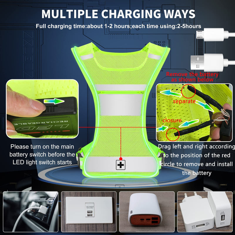 JOTVESUTR Led Reflective Running Vest, Rechargeable Running Lights for Runners, High Visibility Reflective Gear for Night Running Cycling Walking - BeesActive Australia