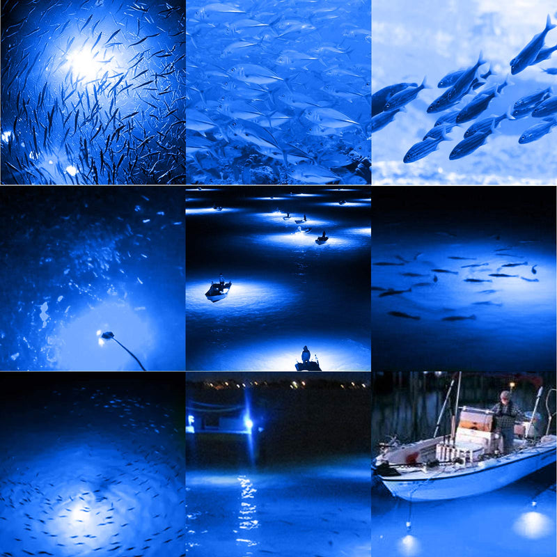 12V 14W 30W 180 LED Submersible Fishing Light Underwater Night Fishing Finder Crappie Squid Light Lure Bait Boat Shad Shrimp Fish Finder Lamp, Deep Drop Water Ice Fishing Attracting Light with 5M Cord Blue - BeesActive Australia
