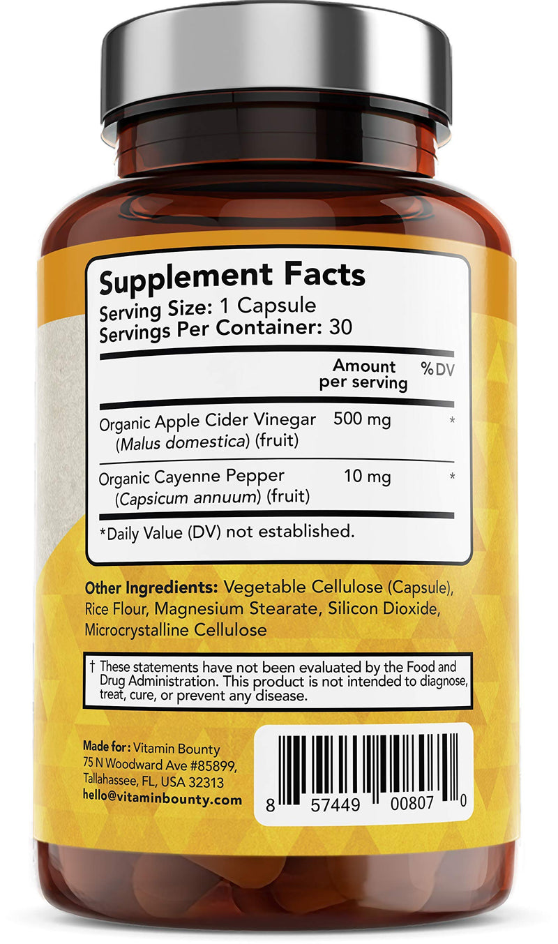 Apple Cider Vinegar Capsules - Vitamin Bounty - 500mg Made in USA - BeesActive Australia